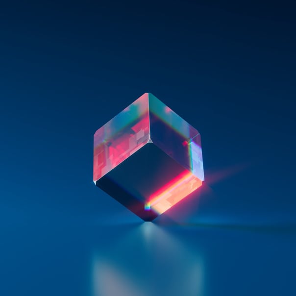 A picture of a 3D-cube suspended on one of its vertices